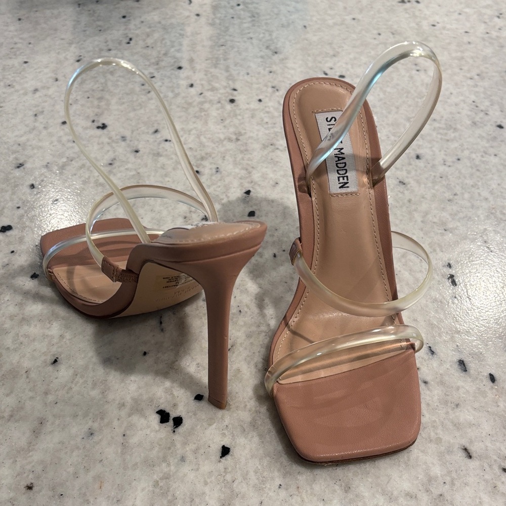 Steve Madden Blush Nude Heeled Sandals with Clear Straps
